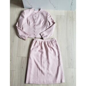 Vintage Skirt Suit Women's 14 Pink Wool Union Made USA Evan Picone Talon Capsule